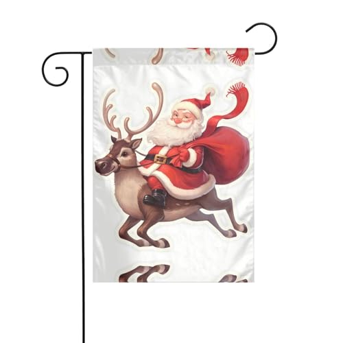 Gartenflagge Weihnachtsmann, reitet einen Hirsch, 30,5 x 45,7 cm, lebendige, doppelseitige Outdoor-Flagge für Höfe, Gärten, Terrassen und Rasen von RTCVXZDSA