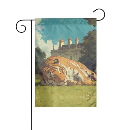 Gartenflagge liegender Tiger, 30,5 x 45,7 cm, lebendige, doppelseitige Outdoor-Flagge für Höfe, Gärten, Terrassen und Rasen von RTCVXZDSA