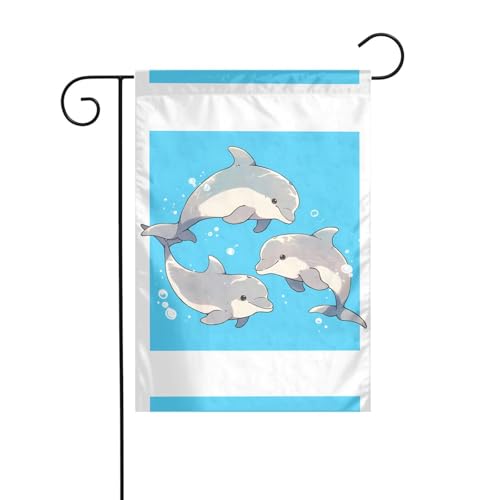 Gartenflagge mit drei Delfinen, 30,5 x 45,7 cm, lebendige, doppelseitige Outdoor-Flagge für Höfe, Gärten, Terrassen und Rasenflächen von RTCVXZDSA