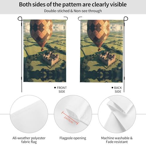 Heißluftballon-Flagge mit lebendigem Allover-Druck, wetterfestes Polyester, perfekt für Terrasse, Hof oder Gartendekoration von RTCVXZDSA