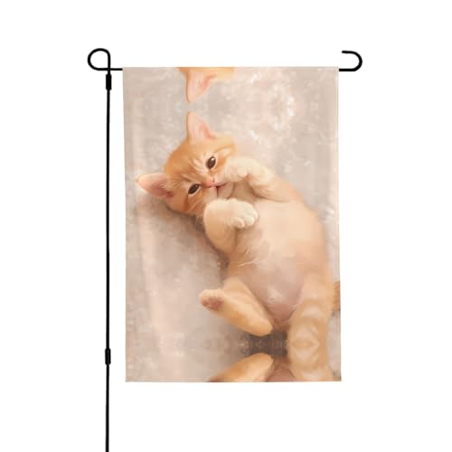 Niedliche Katzen-Flagge mit lebendigem Allover-Druck, wetterfestes Polyester, perfekt für Terrasse, Hof oder Gartendekoration von RTCVXZDSA