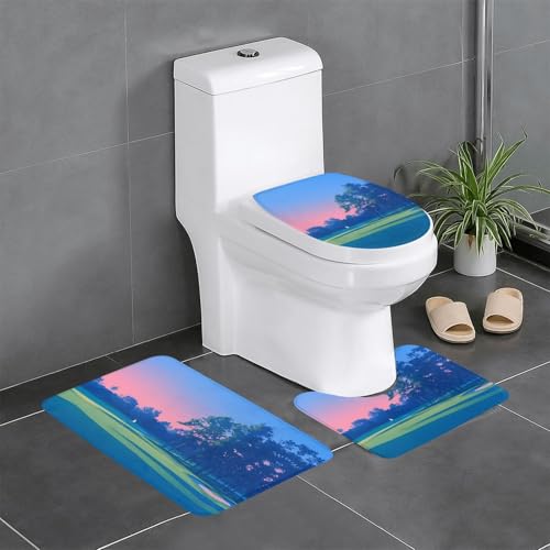 RTCVXZDSA 3-teiliges Badezimmerteppich-Set für Golfplatz, weiches Plüsch-Badematten-Set mit U-förmigem WC-Bodenteppich, rutschfest, wasserdicht, Badteppich-Kombination für Zuhause, Kinderzimmer von RTCVXZDSA