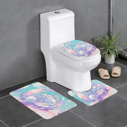 RTCVXZDSA 3-teiliges Badezimmerteppich-Set in Krabbenform – weiches Plüsch-Badematten-Set mit U-förmigem WC-Bodenteppich, rutschfest, wasserdicht, Badteppich-Kombination für Zuhause, Kinderzimmer von RTCVXZDSA