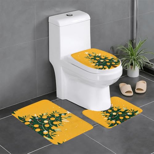 RTCVXZDSA 3-teiliges Badezimmerteppich-Set mit Weihnachtsbaum-Motiv, weiches Plüsch-Badematten-Set mit U-förmigem WC-Bodenteppich, rutschfest, wasserdicht, Badteppich-Kombination für Zuhause von RTCVXZDSA