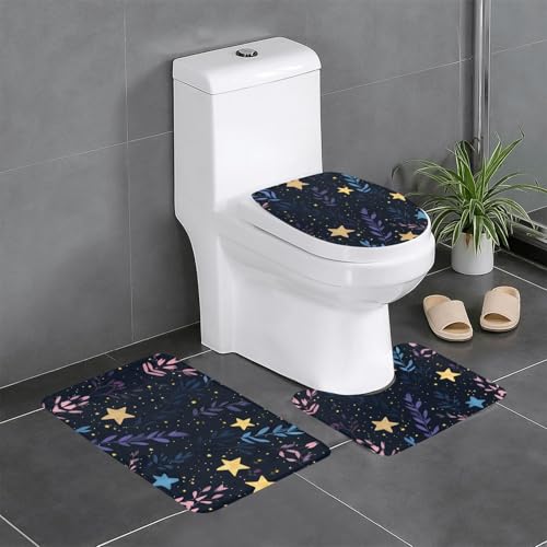 RTCVXZDSA 3-teiliges Badezimmerteppich-Set mit buntem Muster – weiches Plüsch-Badematten-Set mit U-förmigem WC-Bodenteppich, rutschfest, wasserdicht, Badteppich-Kombination für Zuhause, Kinderzimmer von RTCVXZDSA