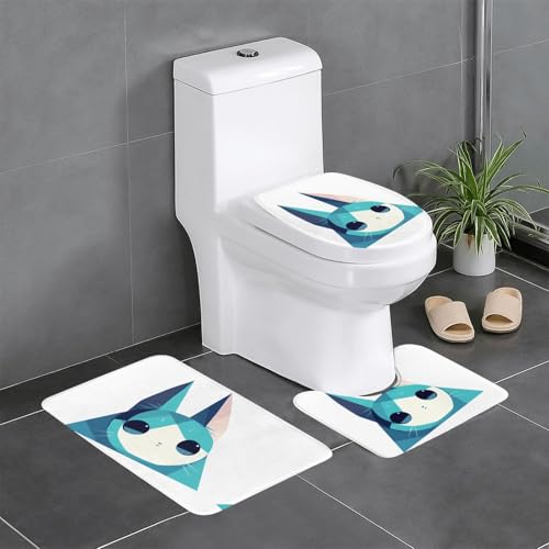 RTCVXZDSA 3-teiliges Badezimmerteppich-Set mit geometrischer Form – weiches Plüsch-Badematten-Set mit U-förmigem WC-Bodenteppich, rutschfest, wasserdicht, Badteppich-Kombination für Zuhause von RTCVXZDSA