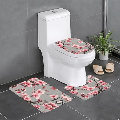RTCVXZDSA 3-teiliges Badezimmerteppich-Set mit roten Blumen – weiches Plüsch-Badematten-Set mit U-förmigem WC-Bodenteppich, rutschfest, wasserdicht, Badteppich-Kombination für Zuhause, Kinderzimmer RTCVXZDSA 3-teiliges Badezimmerteppich-Set mit roten Blumen – weiches Plüsch-Badematten-Set mit U-förmigem WC-Bodenteppich, rutschfest, wasserdicht, Badteppich-Kombination für Zuhause, Kinderzimmer von RTCVXZDSA