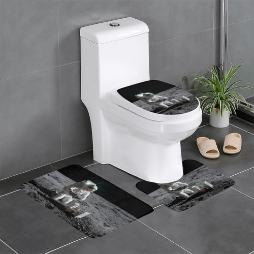 RTCVXZDSA Astronauts At Work 3-teiliges Badezimmerteppich-Set – weiches Plüsch-Badematten-Set mit U-förmigem WC-Bodenteppich, rutschfest, wasserdicht, Badteppich-Kombination für Zuhause, Kinderzimmer von RTCVXZDSA