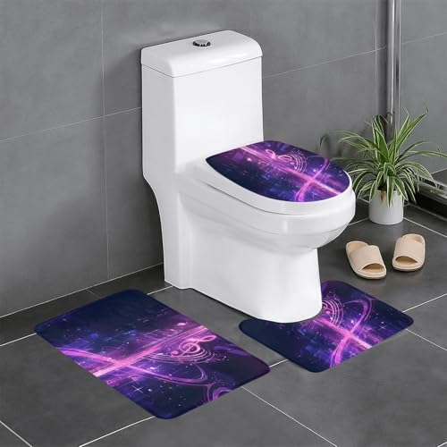 RTCVXZDSA Badezimmerteppich-Set mit Musiknotation, weiches Plüsch-Badematten-Set mit U-förmigem WC-Bodenteppich, rutschfest, wasserdicht, Badteppich-Kombination für Zuhause, Kinderzimmer, Gästebad, 3 von RTCVXZDSA