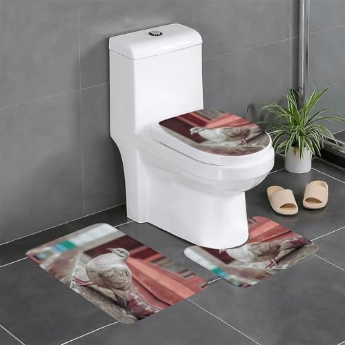 RTCVXZDSA Bird 3-teiliges Badezimmerteppich-Set – weiches Plüsch-Badematten-Set mit U-förmigem WC-Bodenteppich, rutschfest, wasserdicht, Badteppich-Kombination für Zuhause, Kinderzimmer, Gästebad von RTCVXZDSA