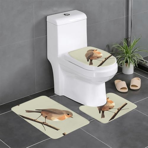 RTCVXZDSA Bird 3-teiliges Badezimmerteppich-Set – weiches Plüsch-Badematten-Set mit U-förmigem WC-Bodenteppich, rutschfest, wasserdicht, Badteppich-Kombination für Zuhause, Kinderzimmer, Gästebad von RTCVXZDSA