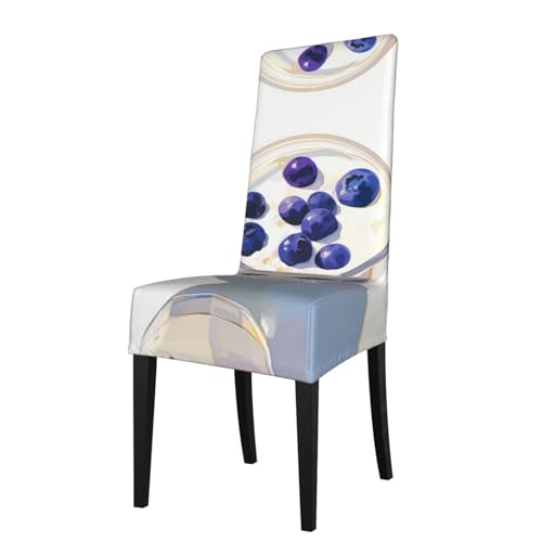 RTCVXZDSA Blueberries In A Milk Cup Esszimmerstuhlschutz, dehnbares Allover-Druck-Design, passend für die meisten armlosen Stühle (Rückenhöhe 45,7–55,9 cm) von RTCVXZDSA