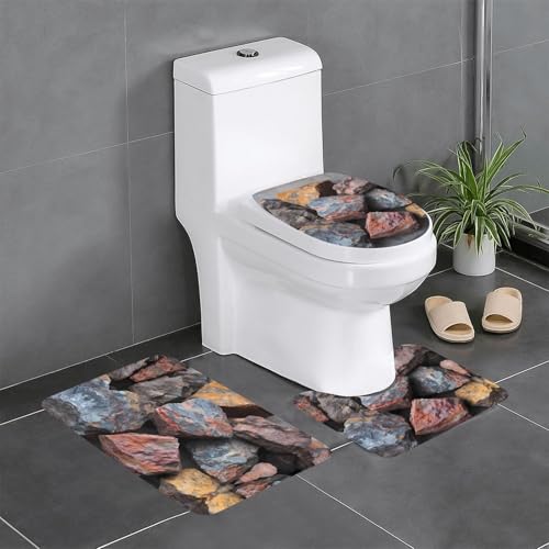 RTCVXZDSA Bunte Kieselsteine, 3-teiliges Badezimmerteppich-Set – weiches Plüsch-Badematten-Set mit U-förmigem WC-Bodenteppich, rutschfest, wasserdicht, Badteppich-Kombination für Zuhause, Kinderzimmer RTCVXZDSA Bunte Kieselsteine, 3-teiliges Badezimmerteppich-Set – weiches Plüsch-Badematten-Set mit U-förmigem WC-Bodenteppich, rutschfest, wasserdicht, Badteppich-Kombination für Zuhause, Kinderzimmer von RTCVXZDSA