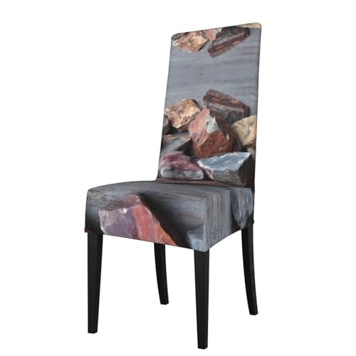 RTCVXZDSA Bunter Kieselstein-Schutz für Esszimmerstühle, dehnbares Allover-Design, passend für die meisten armlosen Stühle (Höhe der Rückenlehne: 45,7–55,9 cm) von RTCVXZDSA