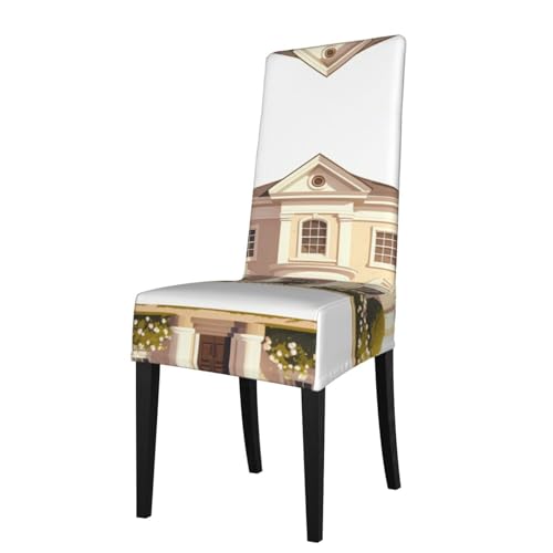 RTCVXZDSA Castle Building Esszimmerstuhlschutz, dehnbares Allover-Druck-Design, passend für die meisten armlosen Stühle (Rückenhöhe 45,7–55,9 cm) von RTCVXZDSA