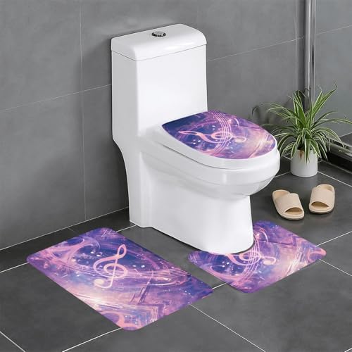 RTCVXZDSA Colorful Notes 3-teiliges Badezimmerteppich-Set – weiches Plüsch-Badematten-Set mit U-förmigem WC-Bodenteppich, rutschfest, wasserdicht, Badteppich-Kombination für Zuhause, Kinderzimmer von RTCVXZDSA