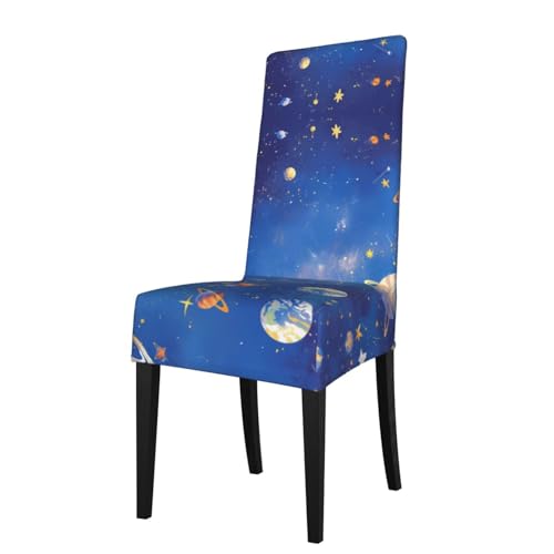 RTCVXZDSA Colorful Planet Esszimmerstuhl-Schutz, dehnbar, Allover-Design, passend für die meisten armlosen Stühle (Höhe der Rückenlehne: 45,7–55,9 cm) von RTCVXZDSA