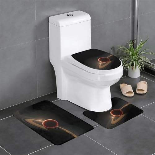 RTCVXZDSA Cosmic Sternenhimmel 3-teiliges Badezimmerteppich-Set – weiches Plüsch-Badematten-Set mit U-förmigem WC-Bodenteppich, rutschfest, wasserdicht, Badteppich-Kombination für Zuhause von RTCVXZDSA
