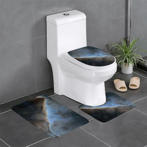 RTCVXZDSA Cosmic Sternenhimmel 3-teiliges Badezimmerteppich-Set – weiches Plüsch-Badematten-Set mit U-förmigem WC-Bodenteppich, rutschfest, wasserdicht, Badteppich-Kombination für Zuhause von RTCVXZDSA