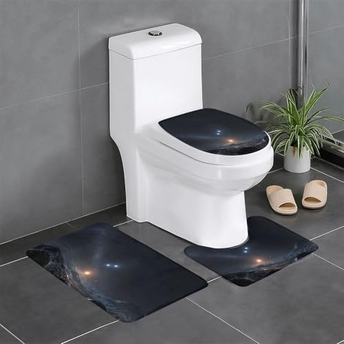 RTCVXZDSA Cosmic Sternenhimmel 3-teiliges Badezimmerteppich-Set – weiches Plüsch-Badematten-Set mit U-förmigem WC-Bodenteppich, rutschfest, wasserdicht, Badteppich-Kombination für Zuhause von RTCVXZDSA