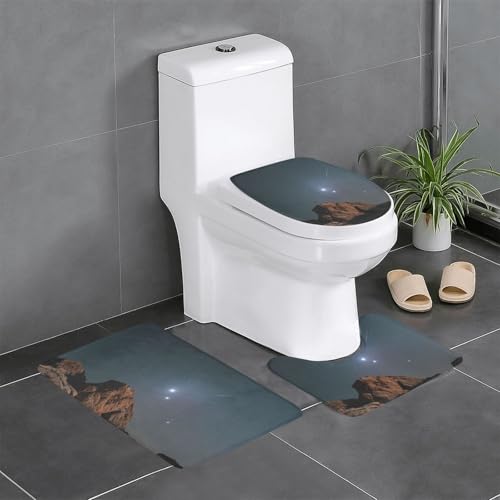 RTCVXZDSA Cosmic Sternenhimmel 3-teiliges Badezimmerteppich-Set – weiches Plüsch-Badematten-Set mit U-förmigem WC-Bodenteppich, rutschfest, wasserdicht, Badteppich-Kombination für Zuhause von RTCVXZDSA