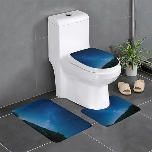 RTCVXZDSA Cosmic Sternenhimmel 3-teiliges Badezimmerteppich-Set – weiches Plüsch-Badematten-Set mit U-förmigem WC-Bodenteppich, rutschfest, wasserdicht, Badteppich-Kombination für Zuhause von RTCVXZDSA