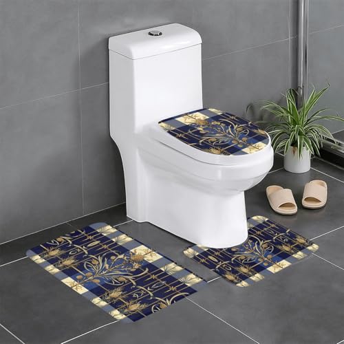 RTCVXZDSA Cross Grid 3-teiliges Badezimmerteppich-Set – weiches Plüsch-Badematten-Set mit U-förmigem WC-Bodenteppich, rutschfest, wasserdicht, Badteppich-Kombination für Zuhause, Kinderzimmer von RTCVXZDSA