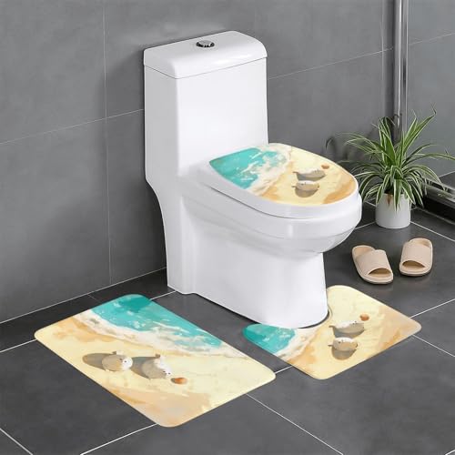 RTCVXZDSA Cute Seals 3-teiliges Badezimmerteppich-Set – weiches Plüsch-Badematten-Set mit U-förmigem WC-Bodenteppich, rutschfest, wasserdicht, Badteppich-Kombination für Zuhause, Kinderzimmer von RTCVXZDSA