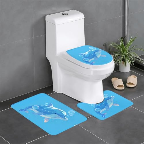 RTCVXZDSA Delphin 3-teiliges Badezimmerteppich-Set – weiches Plüsch-Badematten-Set mit U-förmigem WC-Bodenteppich, rutschfest, wasserdicht, Badteppich-Kombination für Zuhause, Kinderzimmer, Gästebad RTCVXZDSA Delphin 3-teiliges Badezimmerteppich-Set – weiches Plüsch-Badematten-Set mit U-förmigem WC-Bodenteppich, rutschfest, wasserdicht, Badteppich-Kombination für Zuhause, Kinderzimmer, Gästebad von RTCVXZDSA
