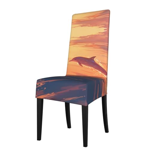 RTCVXZDSA Delphin-Esszimmerstuhlschutz, dehnbar, Allover-Design, passend für die meisten armlosen Stühle (Höhe der Rückenlehne: 45,7–55,9 cm) von RTCVXZDSA