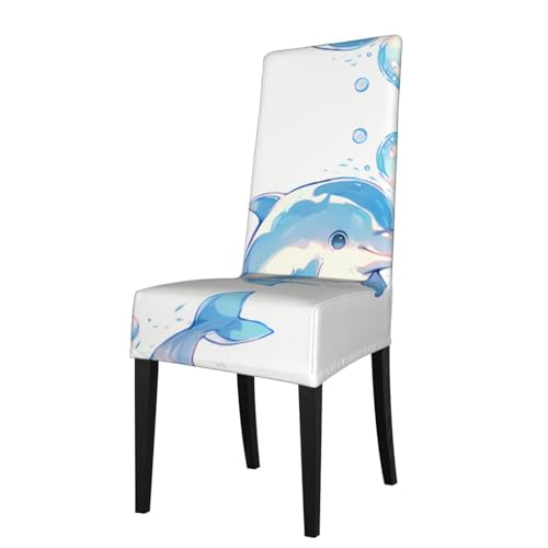 RTCVXZDSA Delphin-Esszimmerstuhlschutz, dehnbar, Allover-Design, passend für die meisten armlosen Stühle (Höhe der Rückenlehne: 45,7–55,9 cm) von RTCVXZDSA