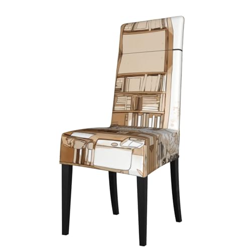 RTCVXZDSA Ein Bücherregal gefüllt mit Büchern, Esszimmerstuhlschutz, dehnbares Allover-Druck-Design, passend für die meisten armlosen Stühle (Höhe der Rückenlehne: 45,7–55,9 cm) von RTCVXZDSA