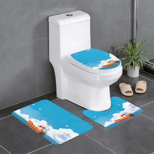 RTCVXZDSA Ein Schiff auf der Meeresoberfläche 3-teiliges Badezimmerteppich-Set – weiches Plüsch-Badematten-Set mit U-förmigem WC-Bodenteppich, rutschfest, wasserdicht, Badteppich-Kombination für von RTCVXZDSA
