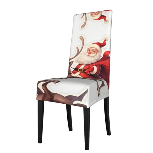 RTCVXZDSA Esszimmerstuhl-Schutz, Motiv: Weihnachtsmann reitet auf einem Hirsch, dehnbares Allover-Druck-Design, passend für die meisten armlosen Stühle (Rückenhöhe 45,7–55,9 cm) von RTCVXZDSA