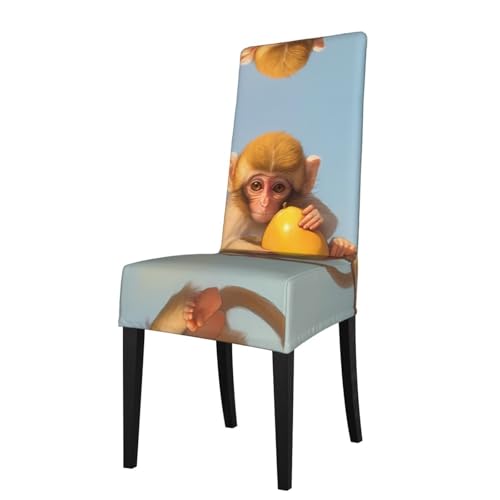 RTCVXZDSA Esszimmerstuhlschoner Affe mit Mango, dehnbares Allover-Druck-Design, passend für die meisten armlosen Stühle (Rückenhöhe 45,7–55,9 cm) von RTCVXZDSA