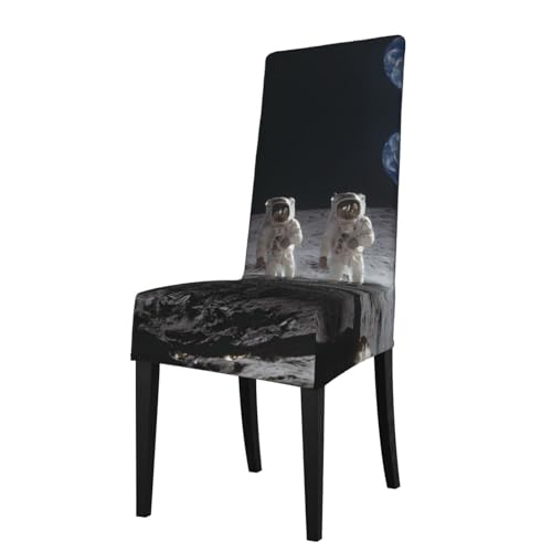 RTCVXZDSA Esszimmerstuhlschutz Astronauten bei der Arbeit, dehnbares Allover-Druck-Design, passend für die meisten armlosen Stühle (Höhe der Rückenlehne: 45,7–55,9 cm) von RTCVXZDSA
