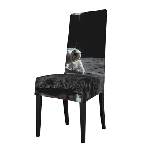 RTCVXZDSA Esszimmerstuhlschutz Astronauten bei der Arbeit, dehnbares Allover-Druck-Design, passend für die meisten armlosen Stühle (Höhe der Rückenlehne: 45,7–55,9 cm) von RTCVXZDSA