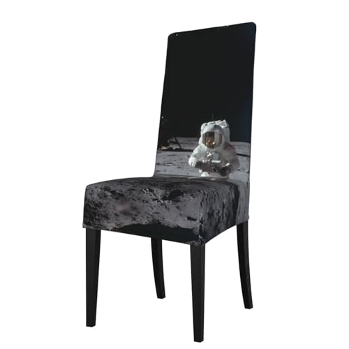 RTCVXZDSA Esszimmerstuhlschutz Astronauten bei der Arbeit, dehnbares Allover-Druck-Design, passend für die meisten armlosen Stühle (Höhe der Rückenlehne: 45,7–55,9 cm) von RTCVXZDSA