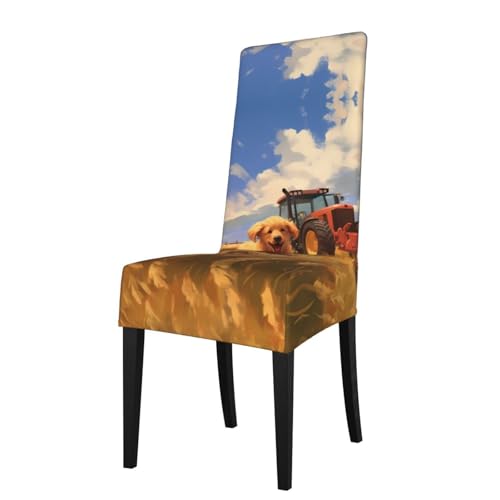 RTCVXZDSA Esszimmerstuhlschutz mit Hunden, die auf den Feldern laufen, dehnbar, Allover-Design, passend für die meisten Armlehnenstühle (Höhe der Rückenlehne: 45,7–55,9 cm) von RTCVXZDSA