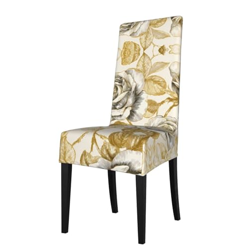 RTCVXZDSA Esszimmerstuhlschutz mit bunten Rosen, dehnbares Allover-Druck-Design, passend für die meisten armlosen Stühle (Höhe der Rückenlehne: 45,7–55,9 cm) von RTCVXZDSA