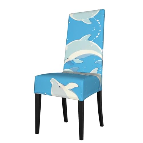 RTCVXZDSA Esszimmerstuhlschutz mit drei Delfinen, dehnbares Allover-Druck-Design, passend für die meisten armlosen Stühle (Höhe der Rückenlehne: 45,7–55,9 cm) von RTCVXZDSA
