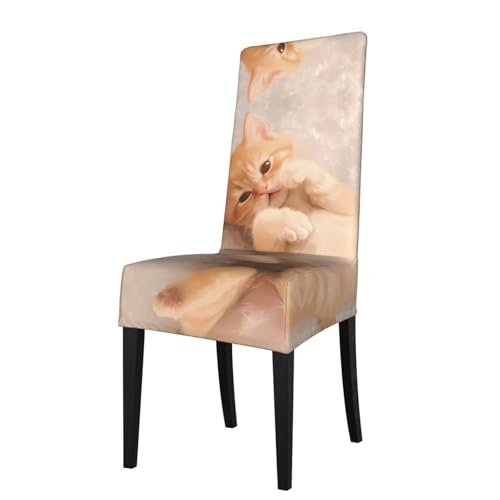 RTCVXZDSA Esszimmerstuhlschutz mit niedlicher Katze, dehnbares Allover-Druck-Design, passend für die meisten armlosen Stühle (Höhe der Rückenlehne: 45,7–55,9 cm) von RTCVXZDSA