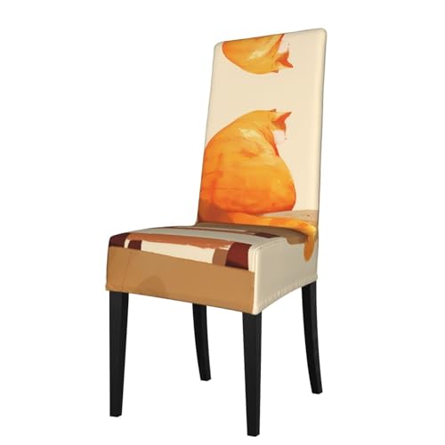 RTCVXZDSA Esszimmerstuhlschutz mit niedlicher Katze, dehnbares Allover-Druck-Design, passend für die meisten armlosen Stühle (Höhe der Rückenlehne: 45,7–55,9 cm) von RTCVXZDSA