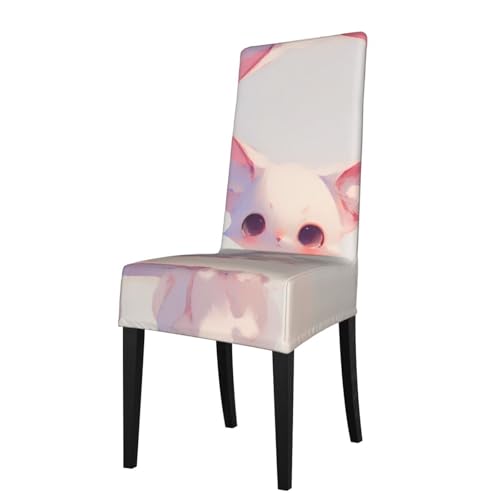 RTCVXZDSA Esszimmerstuhlschutz mit niedlicher Katze, dehnbares Allover-Druck-Design, passend für die meisten armlosen Stühle (Höhe der Rückenlehne: 45,7–55,9 cm) von RTCVXZDSA