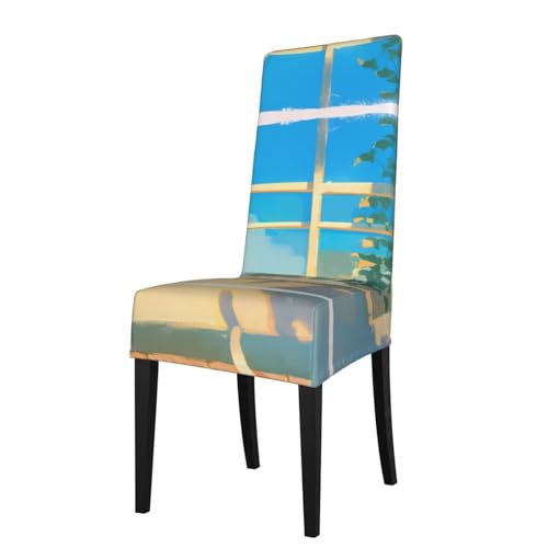 RTCVXZDSA Esszimmerstuhlschutz mit niedlicher Katze, dehnbares Allover-Druck-Design, passend für die meisten armlosen Stühle (Höhe der Rückenlehne: 45,7–55,9 cm) von RTCVXZDSA