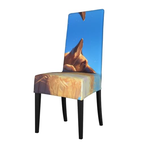 RTCVXZDSA Esszimmerstuhlschutz mit süßem kleinen Hund – dehnbares Allover-Druck-Design, passend für die meisten armlosen Stühle (Höhe der Rückenlehne: 45,7–55,9 cm) von RTCVXZDSA