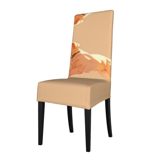 RTCVXZDSA Esszimmerstuhlschutz mit süßem kleinen Hund – dehnbares Allover-Druck-Design, passend für die meisten armlosen Stühle (Höhe der Rückenlehne: 45,7–55,9 cm) von RTCVXZDSA