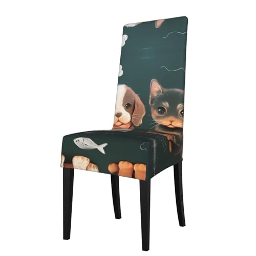 RTCVXZDSA Esszimmerstuhlschutz mit süßem kleinen Hund – dehnbares Allover-Druck-Design, passend für die meisten armlosen Stühle (Höhe der Rückenlehne: 45,7–55,9 cm) von RTCVXZDSA