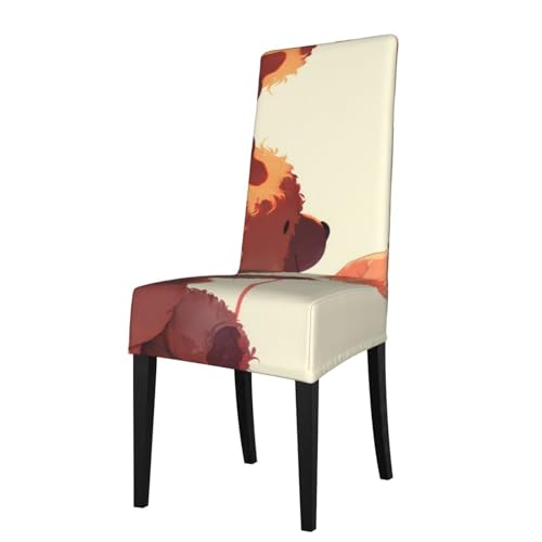 RTCVXZDSA Esszimmerstuhlschutz mit süßem kleinen Hund – dehnbares Allover-Druck-Design, passend für die meisten armlosen Stühle (Höhe der Rückenlehne: 45,7–55,9 cm) von RTCVXZDSA