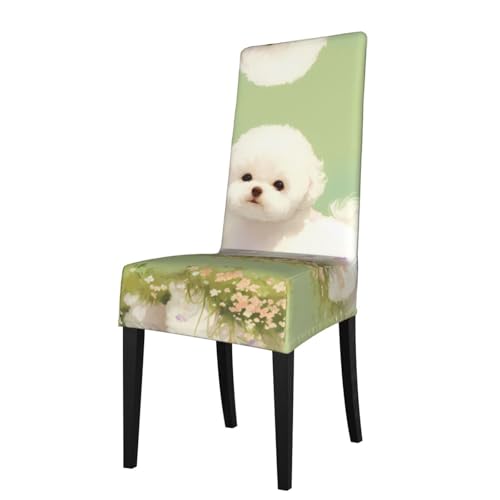 RTCVXZDSA Esszimmerstuhlschutz mit süßem kleinen Hund – dehnbares Allover-Druck-Design, passend für die meisten armlosen Stühle (Höhe der Rückenlehne: 45,7–55,9 cm) von RTCVXZDSA